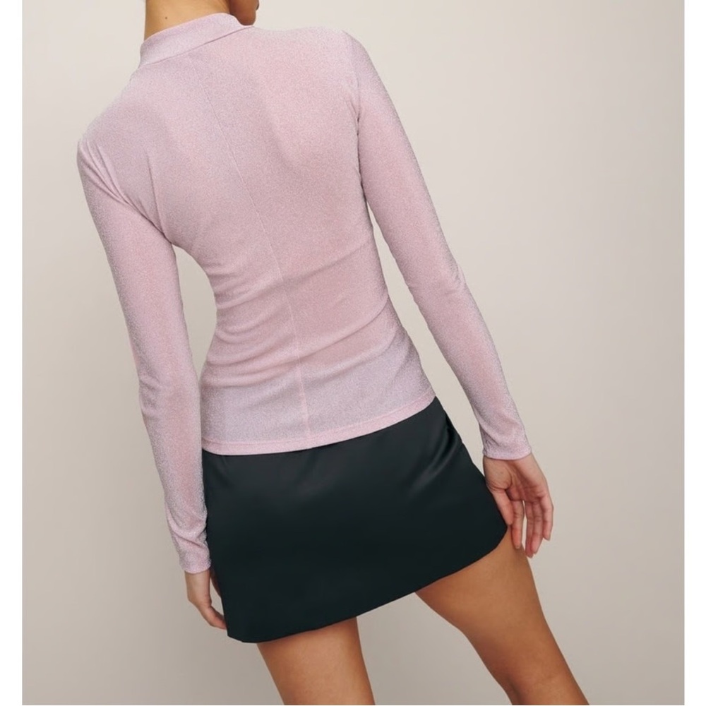 Reformation Bailey Knit Long Sleeve Top Rose Sparkle Size Small - Picture 2 of 8
